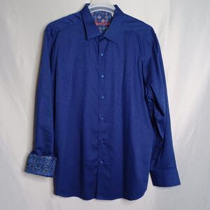 Robert Graham Shirt Mens 3XL Blue Classic Fit Jacquard Long Sleeve Flip Cuff